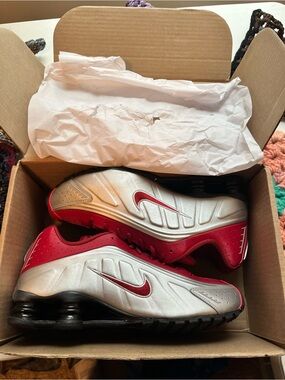 Nike Shox Men’s Red and Silver Running Shoes